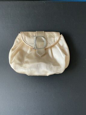 Dior Cream Satin Clutch with Silver D Hardware